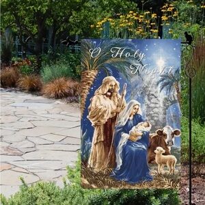 1pc Christmas Nativity Scene Jesus 2-sided Garden Flag Lawn Decor Wall Hanging